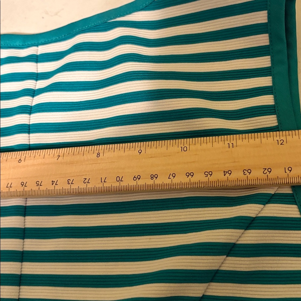 NY & Company Teal White Striped Fit Flare Dress M Summer Work - Picture 12 of 12